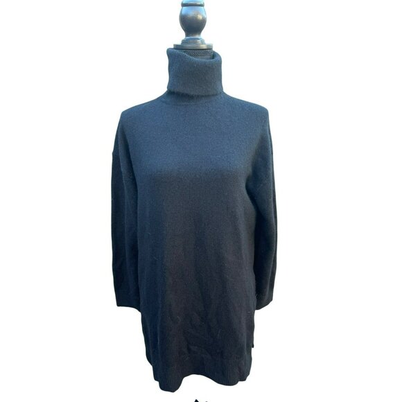 NWT H&M Soft Black Oversized Turtleneck Sweater Tunic Size S Recycled Wool Blend - Picture 1 of 11